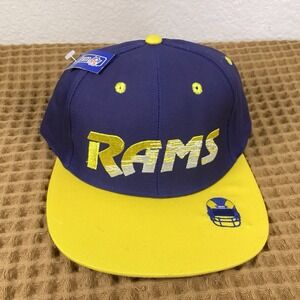 Vintage Annco Team NFL Los Angeles Rams Snapback Hat Blue Yellow 90s Deadstock